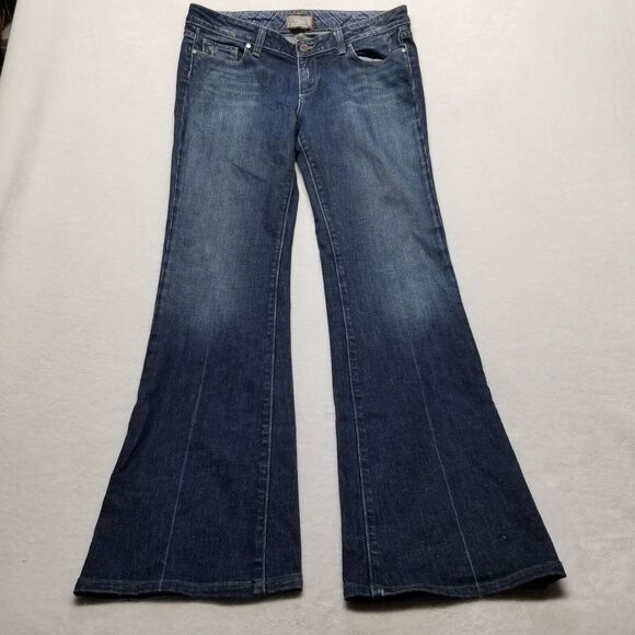 Paige Womens 31 Jeans Blue Hollywood Hills Bootcut Denim Embroidered Pockets - Picture 1 of 10